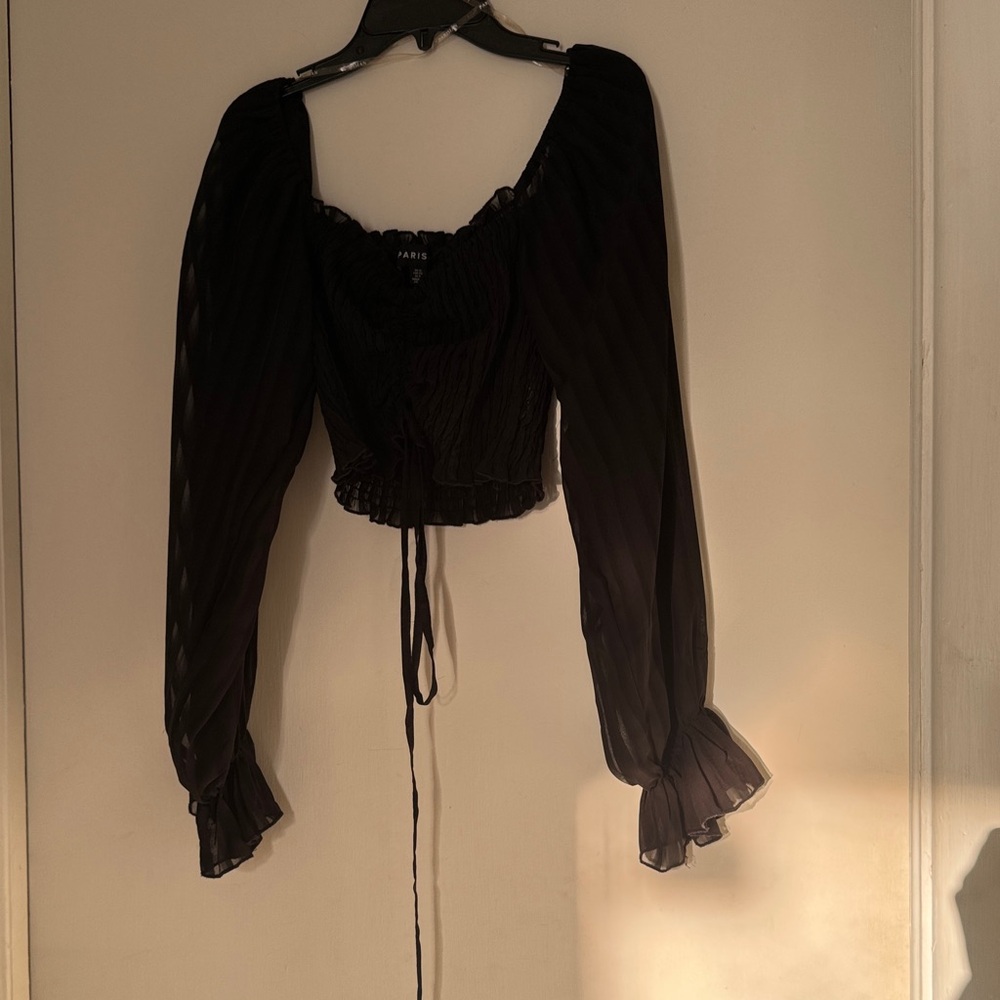 ASOS Black Sheer Long Sleeve Blouse